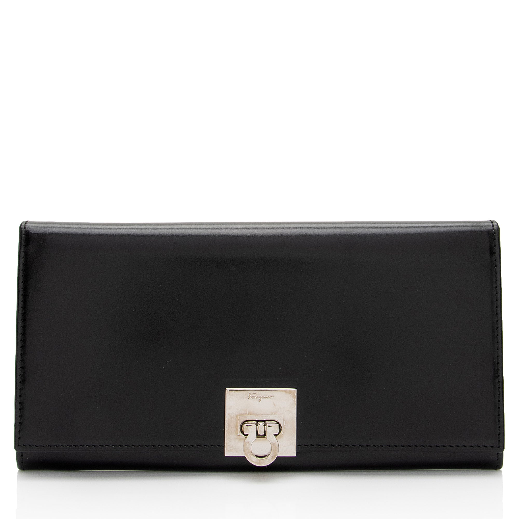 Salvatore Ferragamo Shiny Calfskin Gancini Long Wallet - FINAL SALE (SHF-zI2Lod)