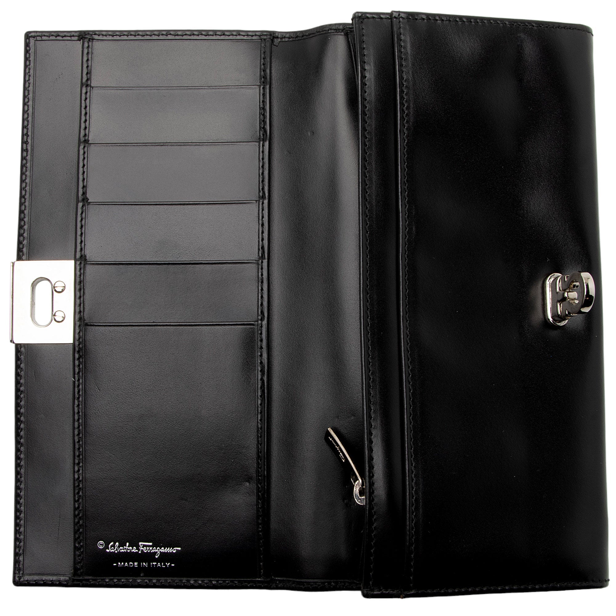 Salvatore Ferragamo Shiny Calfskin Gancini Long Wallet - FINAL SALE (SHF-zI2Lod)