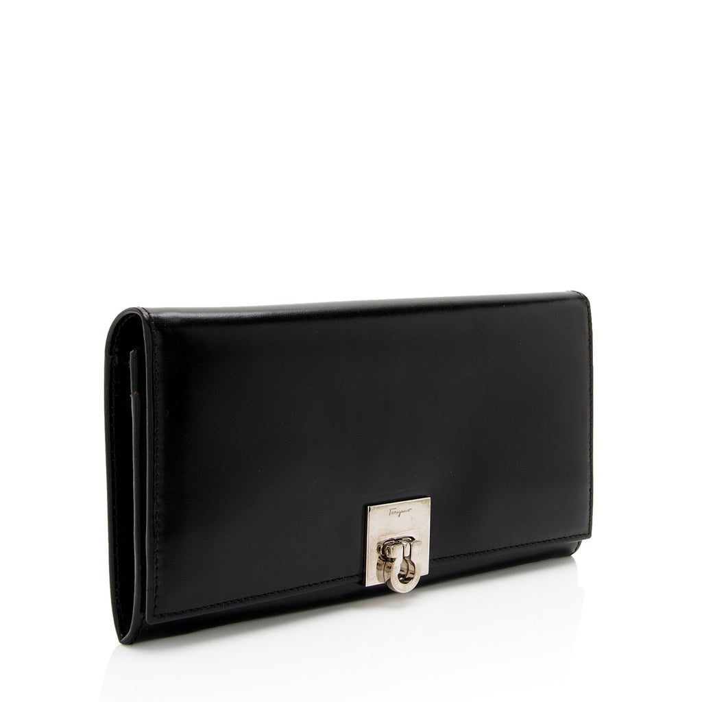 Salvatore Ferragamo Shiny Calfskin Gancini Long Wallet - FINAL SALE (SHF-zI2Lod)