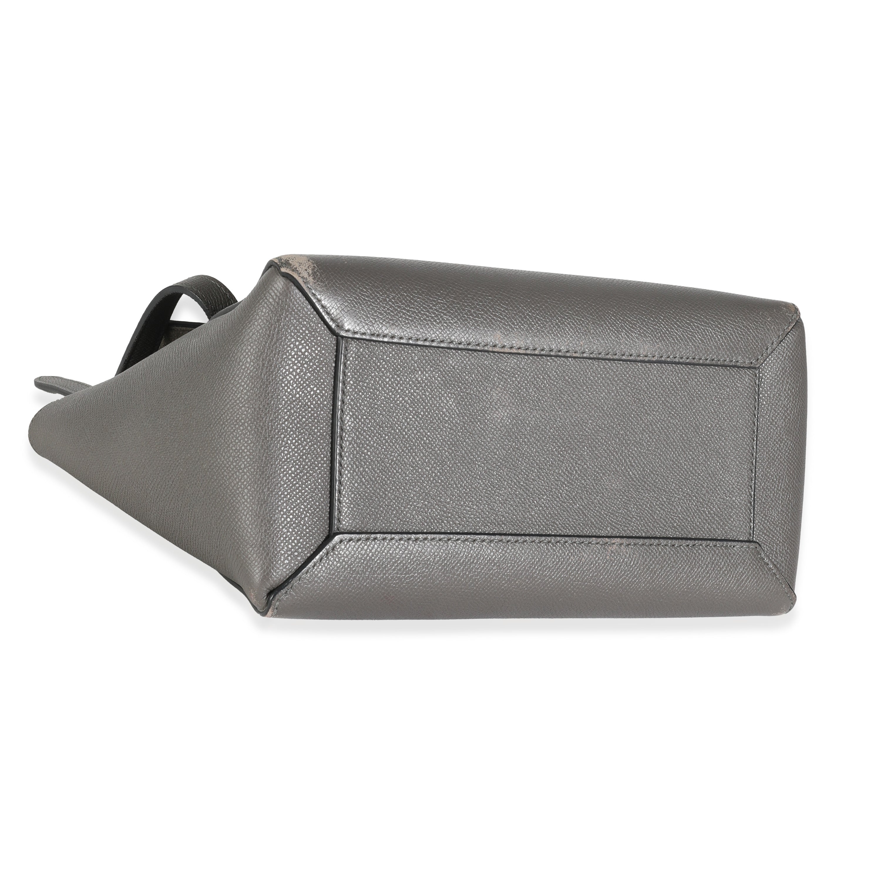Grey Grained Calfskin Micro Belt Bag