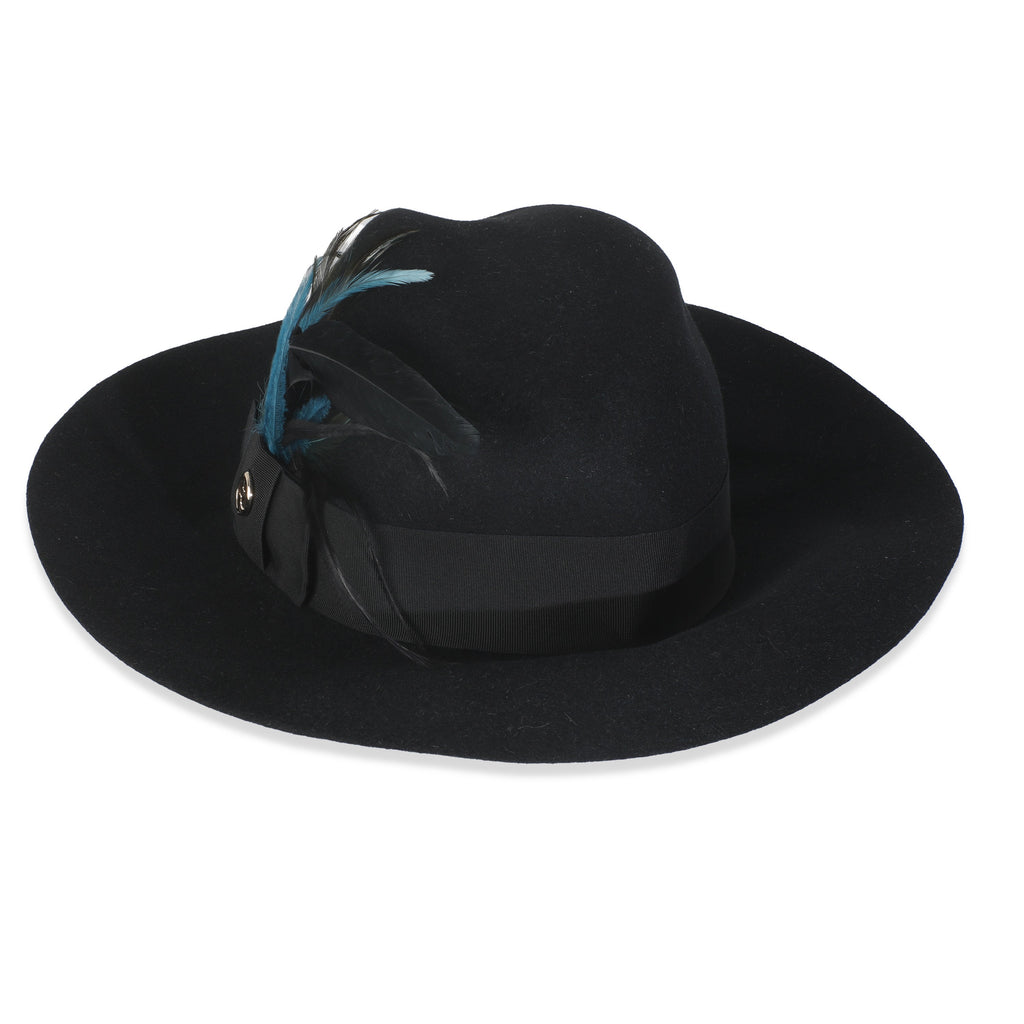 Gucci Black Cotton Blend GG Feather Trilby Hat L