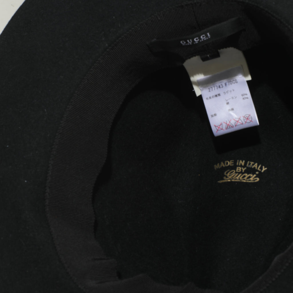 Gucci Black Cotton Blend GG Feather Trilby Hat L