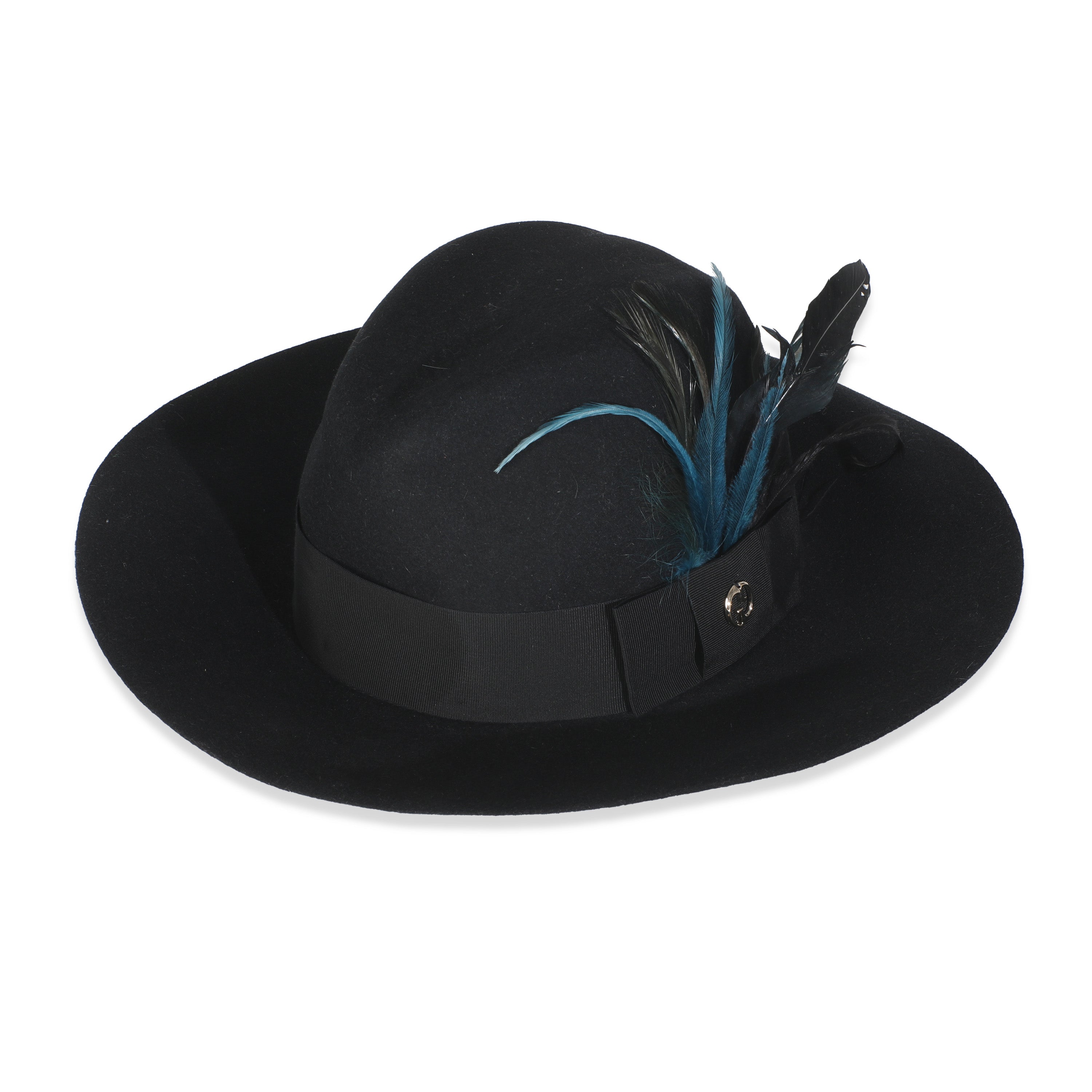 Gucci Black Cotton Blend GG Feather Trilby Hat L