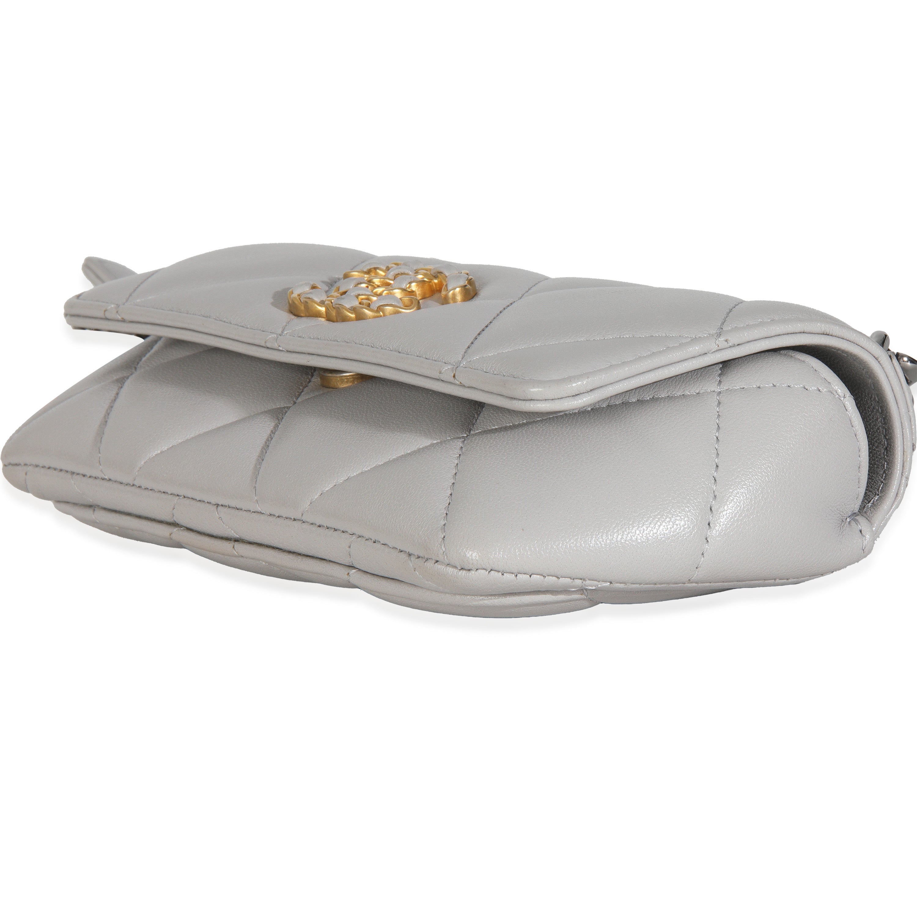 Chanel Grey Quilted Lambskin Chanel 19 Sunglasses Case With Chain
