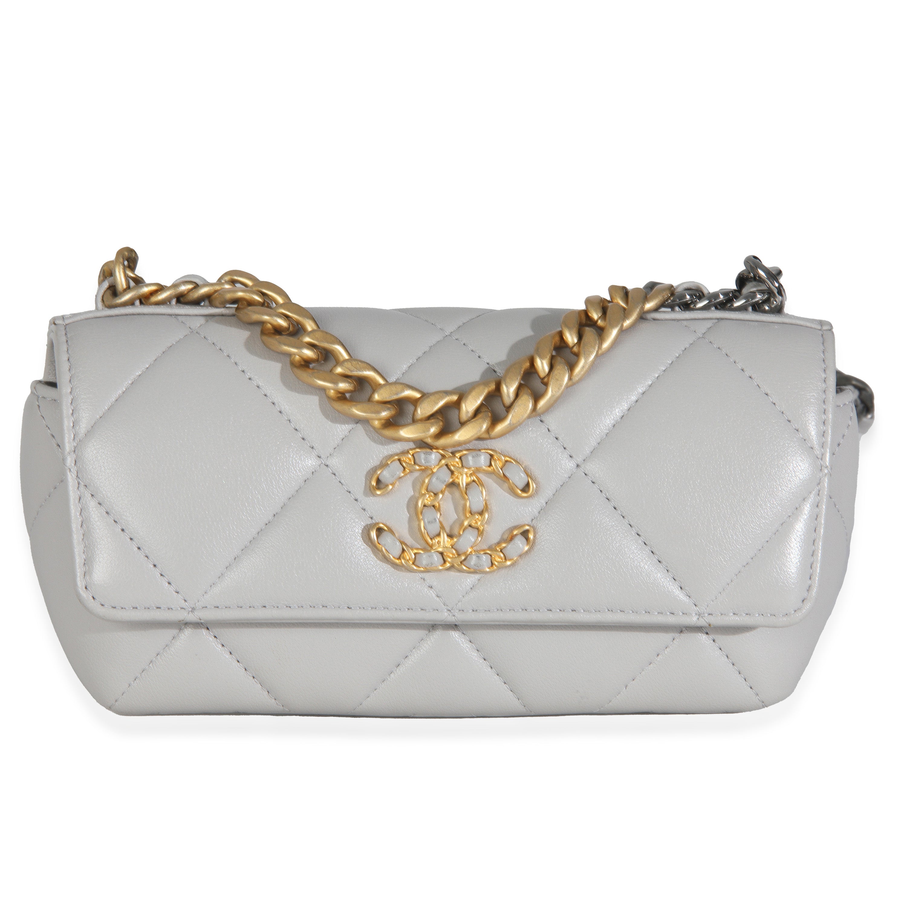 Chanel Grey Quilted Lambskin Chanel 19 Sunglasses Case With Chain