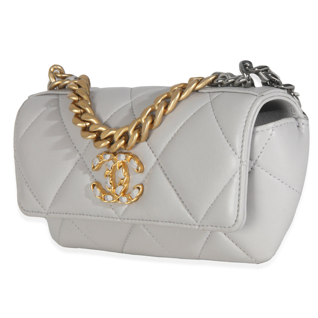 Chanel Grey Quilted Lambskin Chanel 19 Sunglasses Case With Chain