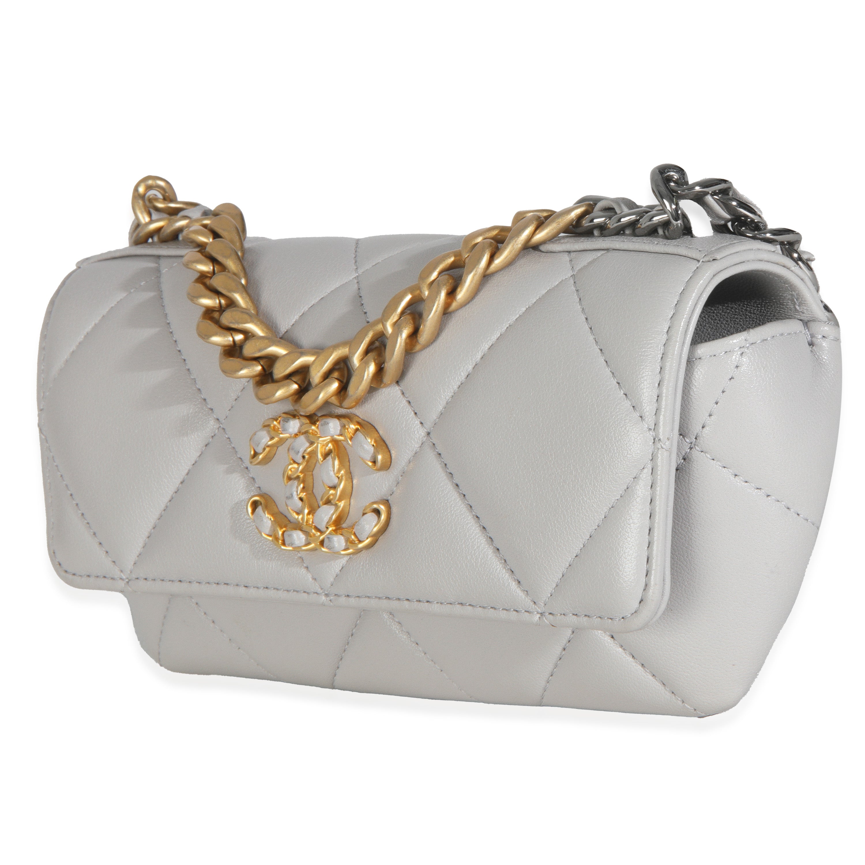 Chanel Grey Quilted Lambskin Chanel 19 Sunglasses Case With Chain