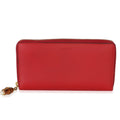 Gucci Red Calfskin Bamboo Pearl Zip Around Wallet