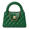 Chanel Shiny Aged Calfskin Quilted Nano Kelly Shopper Green