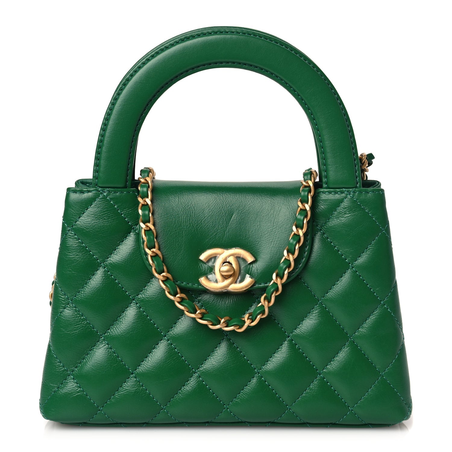 Chanel Shiny Aged Calfskin Quilted Nano Kelly Shopper Green