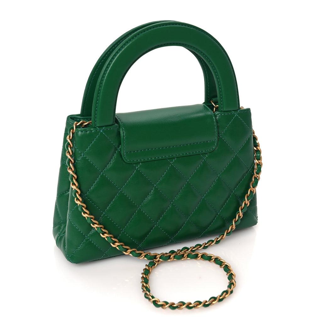 Chanel Shiny Aged Calfskin Quilted Nano Kelly Shopper Green