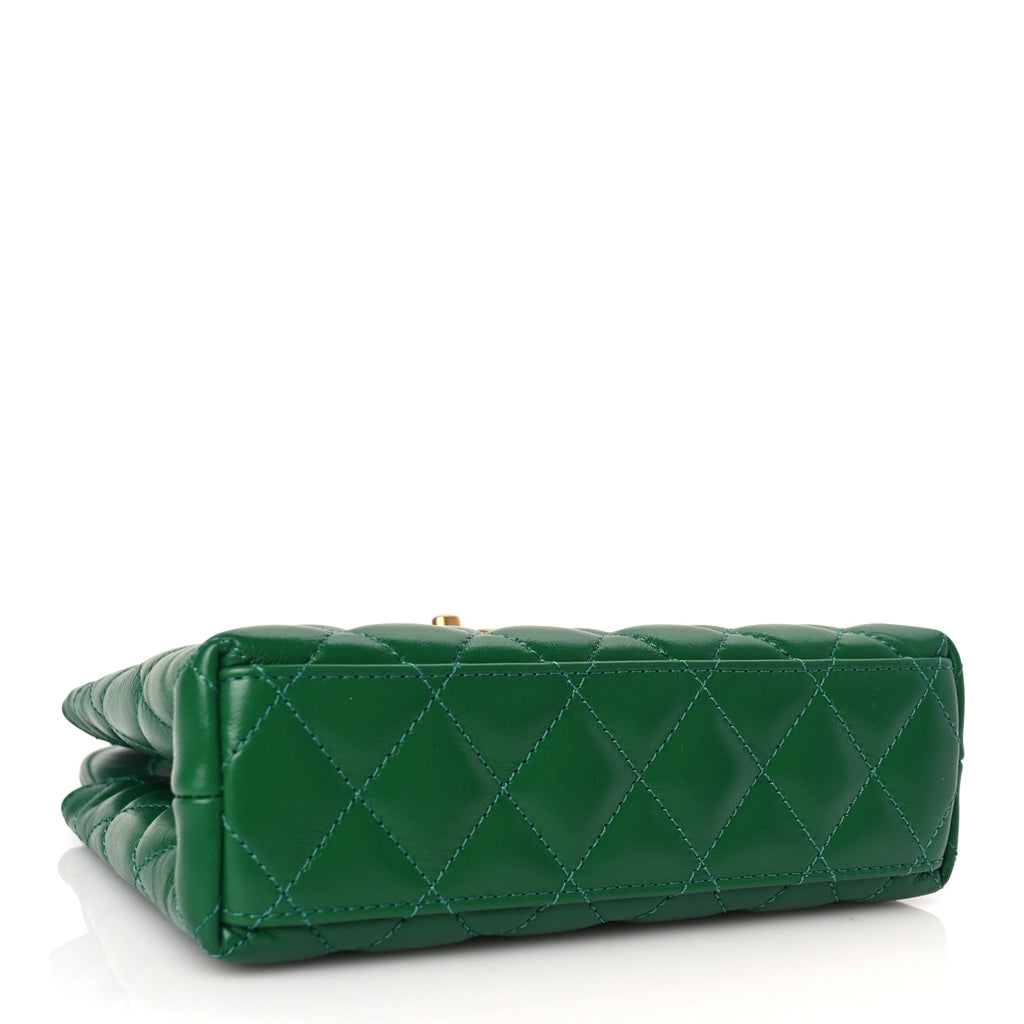 Chanel Shiny Aged Calfskin Quilted Nano Kelly Shopper Green
