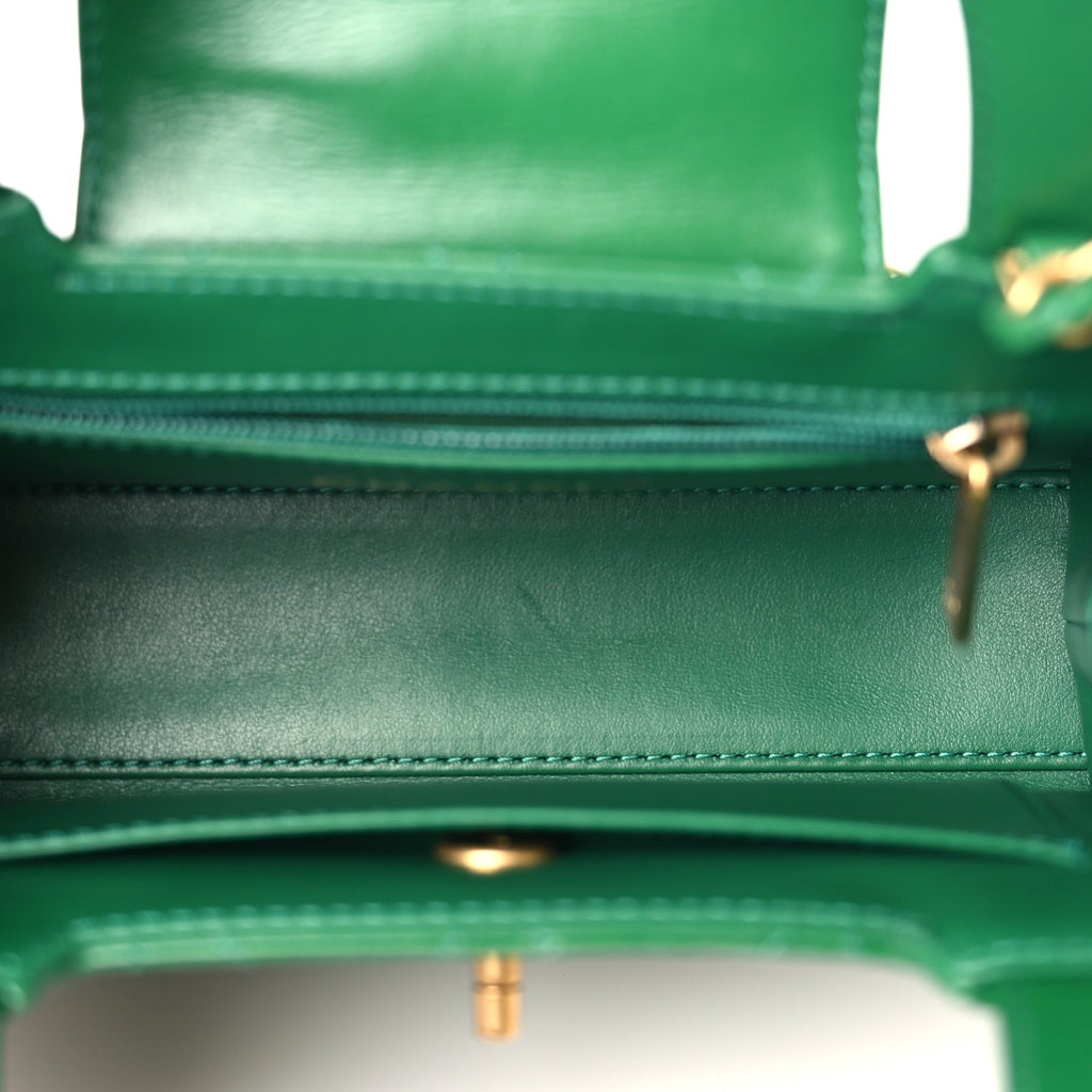 Chanel Shiny Aged Calfskin Quilted Nano Kelly Shopper Green
