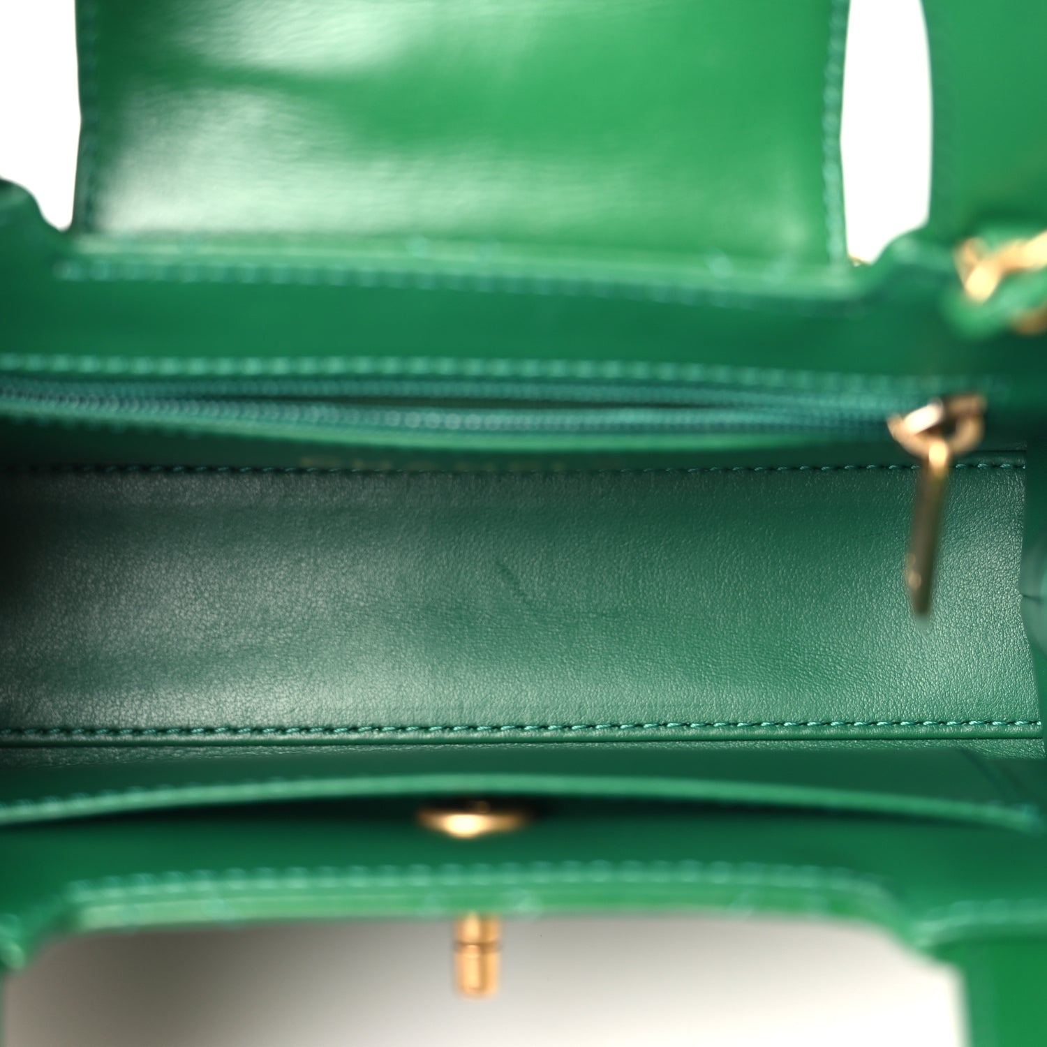 Chanel Shiny Aged Calfskin Quilted Nano Kelly Shopper Green