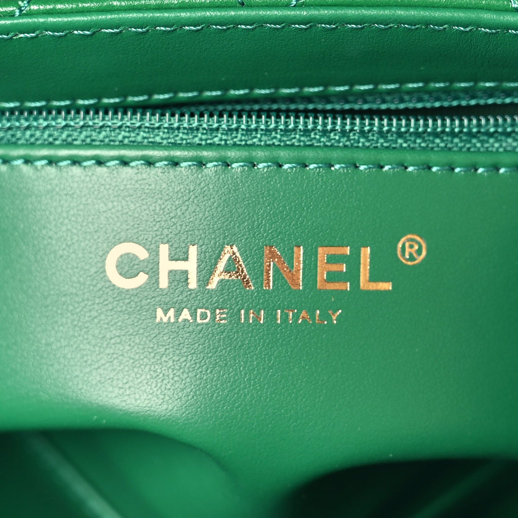 Chanel Shiny Aged Calfskin Quilted Nano Kelly Shopper Green