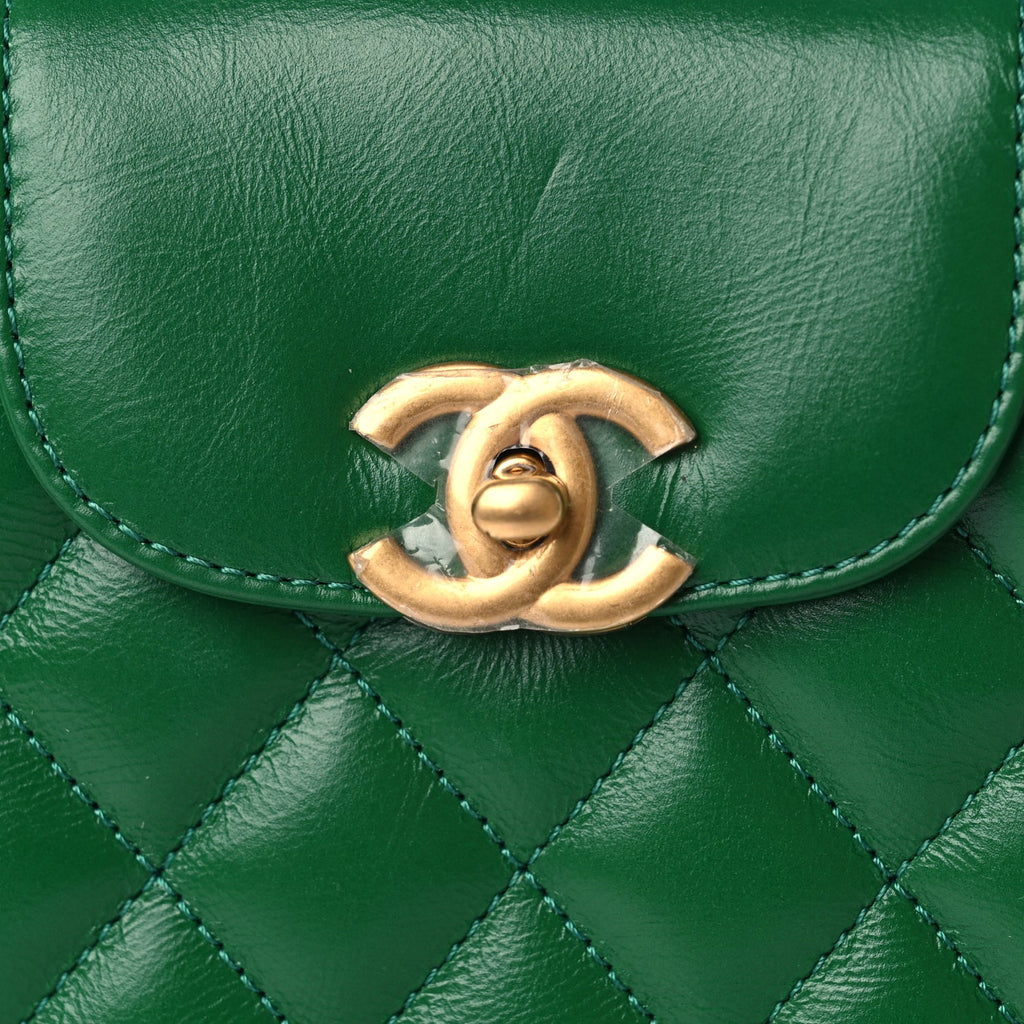 Chanel Shiny Aged Calfskin Quilted Nano Kelly Shopper Green