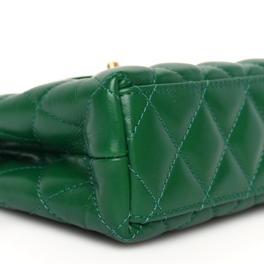 Chanel Shiny Aged Calfskin Quilted Nano Kelly Shopper Green