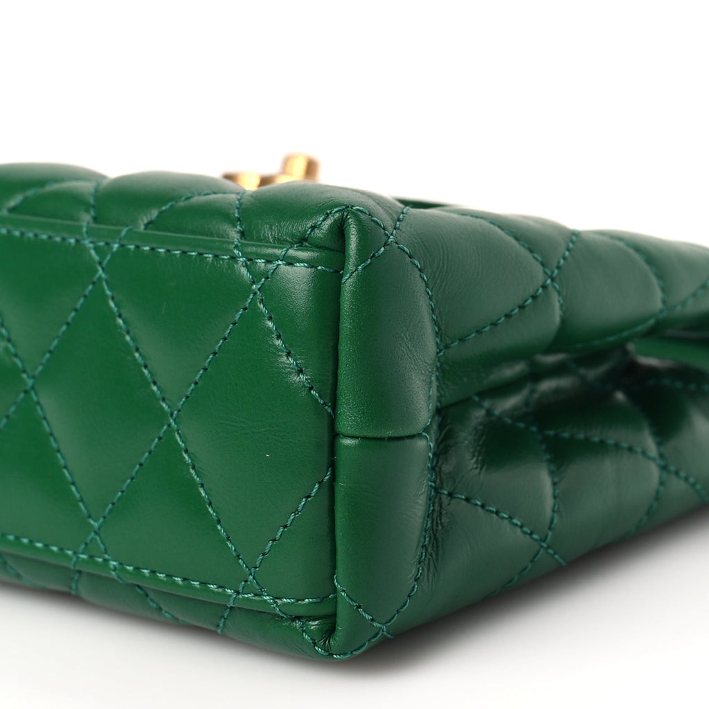 Chanel Shiny Aged Calfskin Quilted Nano Kelly Shopper Green