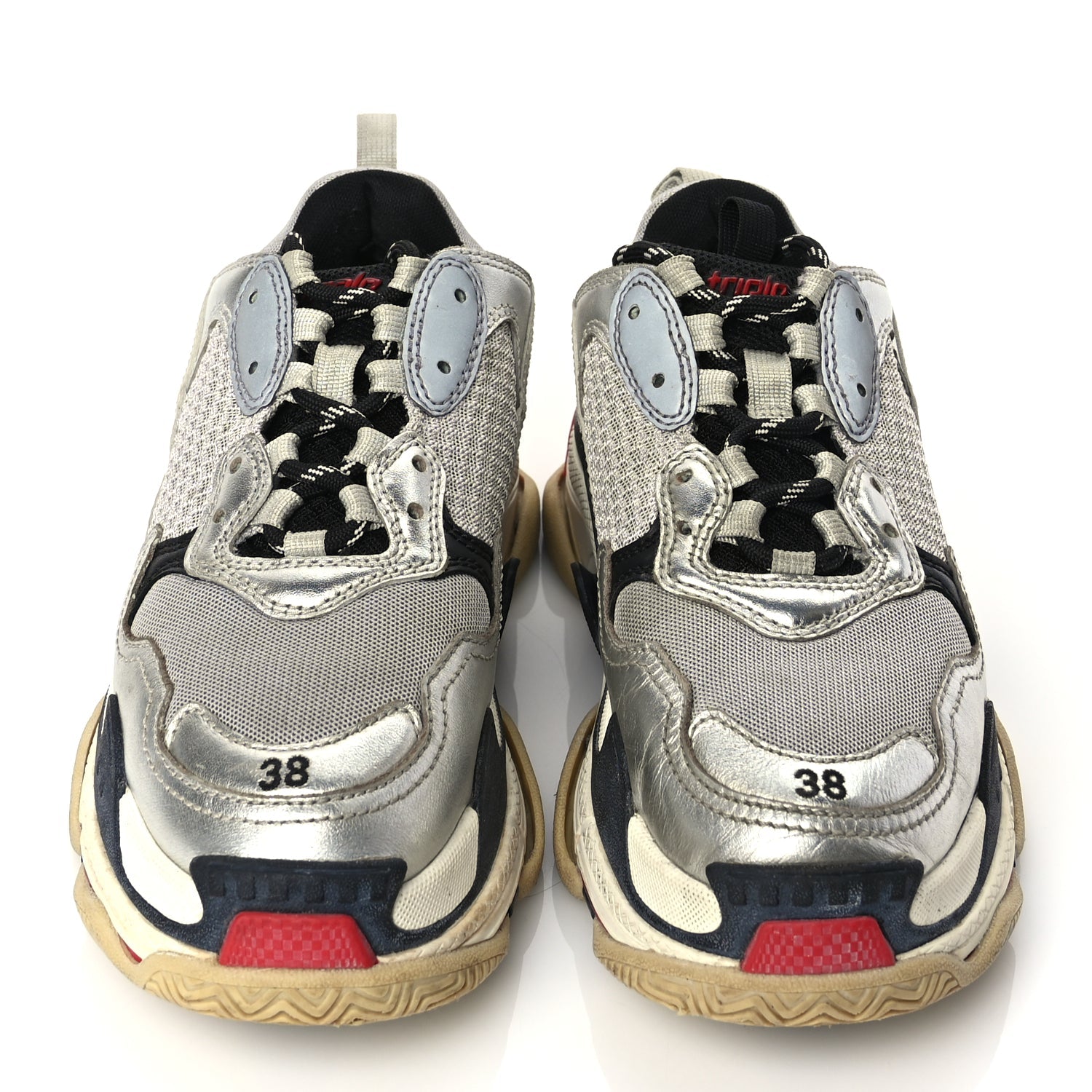 Balenciaga Mesh Nubuck Womens Triple S Sneakers 38 Black Argent