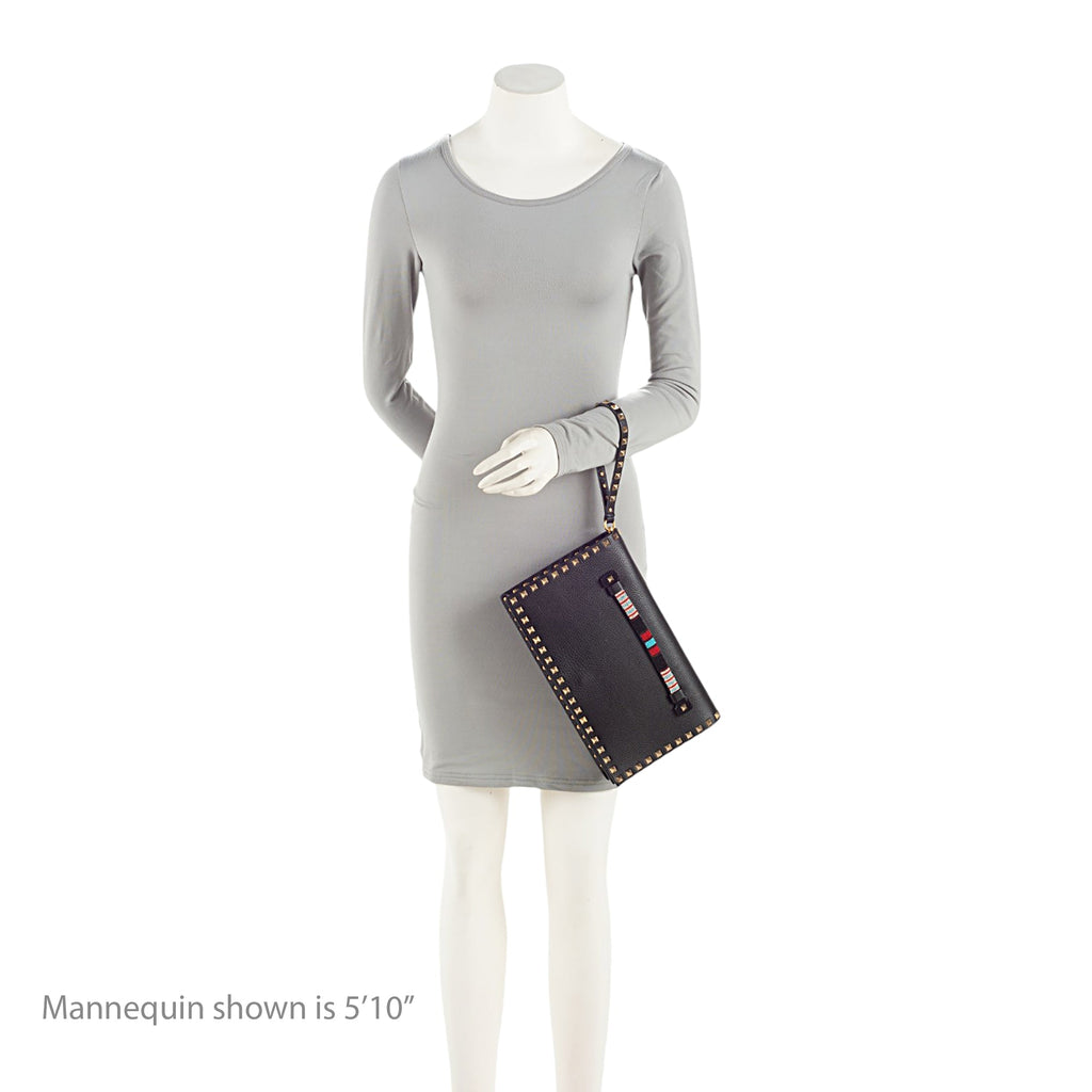 Valentino Calfskin Beaded Rockstud Clutch