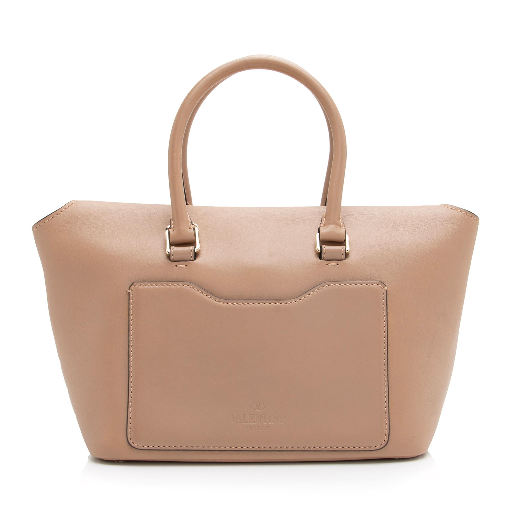 Valentino Calfskin Demilune Rockstud Small Double Handle Satchel (SHF-23417)