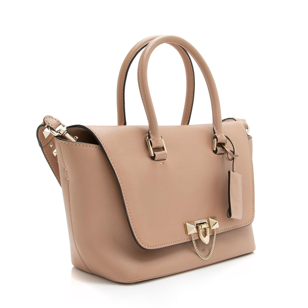 Valentino Calfskin Demilune Rockstud Small Double Handle Satchel (SHF-23417)