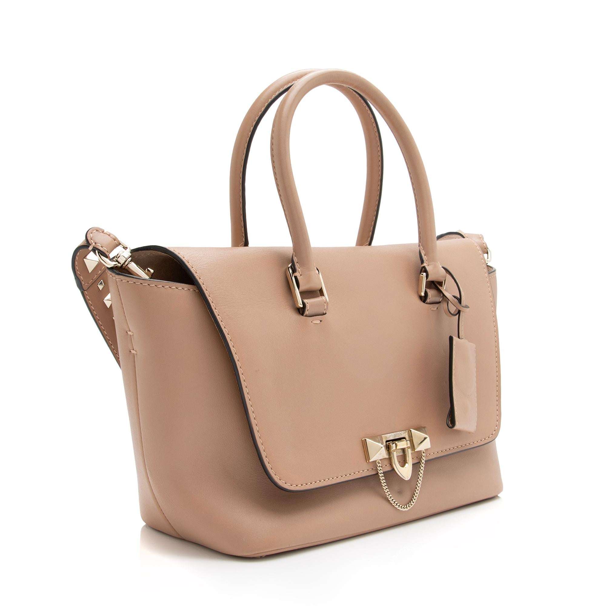 Valentino Calfskin Demilune Rockstud Small Double Handle Satchel (SHF-23417)