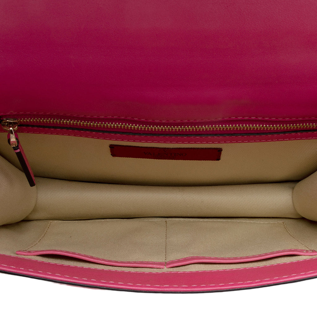 Valentino Calfskin Glam Lock Medium Shoulder Bag (SHF-H9eHek)