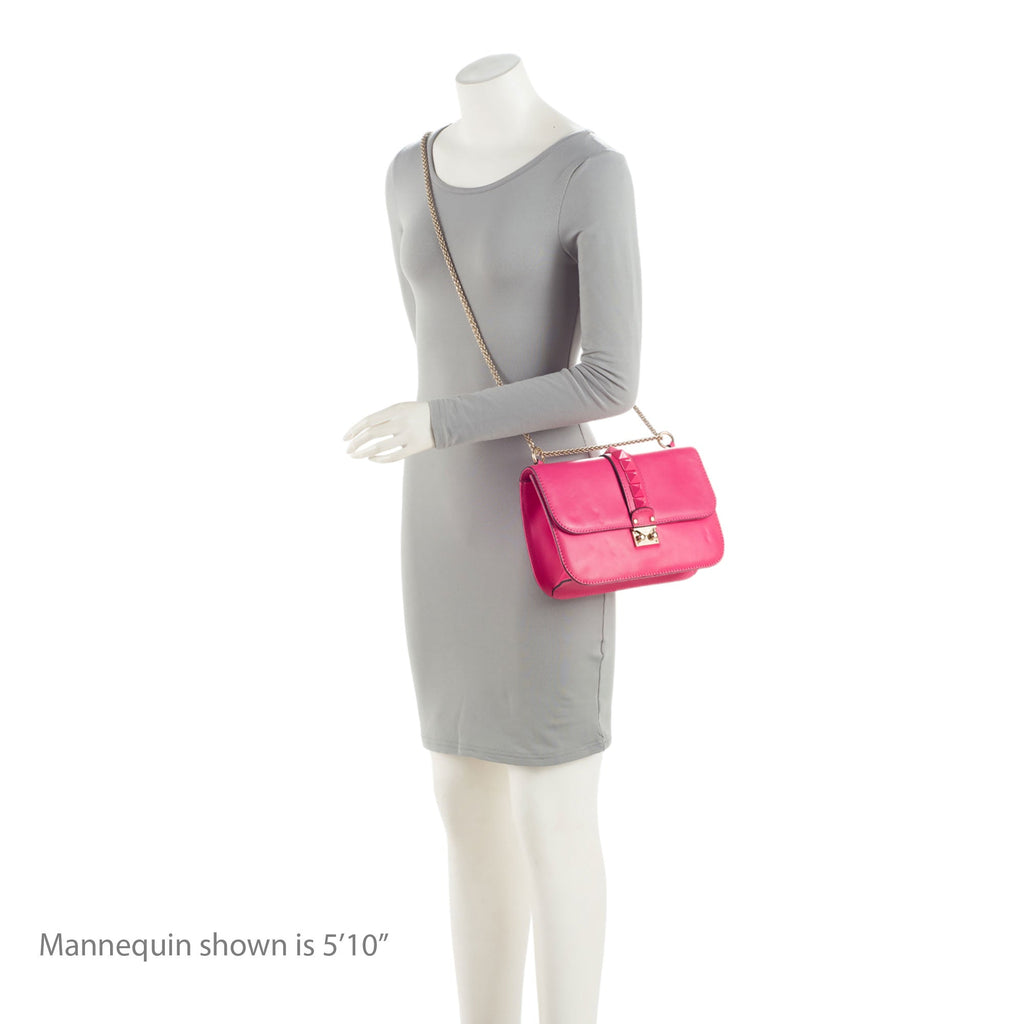 Valentino Calfskin Glam Lock Medium Shoulder Bag (SHF-H9eHek)