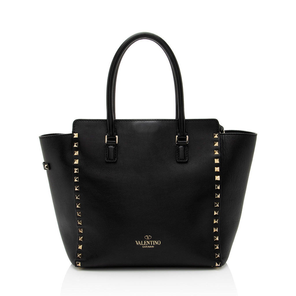 Valentino Calfskin Rockstud Double Handle Medium Tote