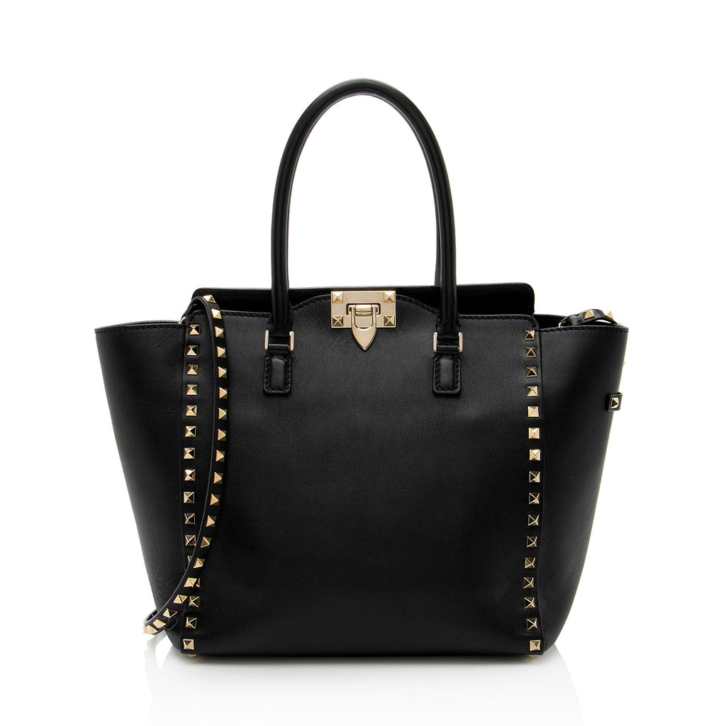 Valentino Calfskin Rockstud Double Handle Medium Tote