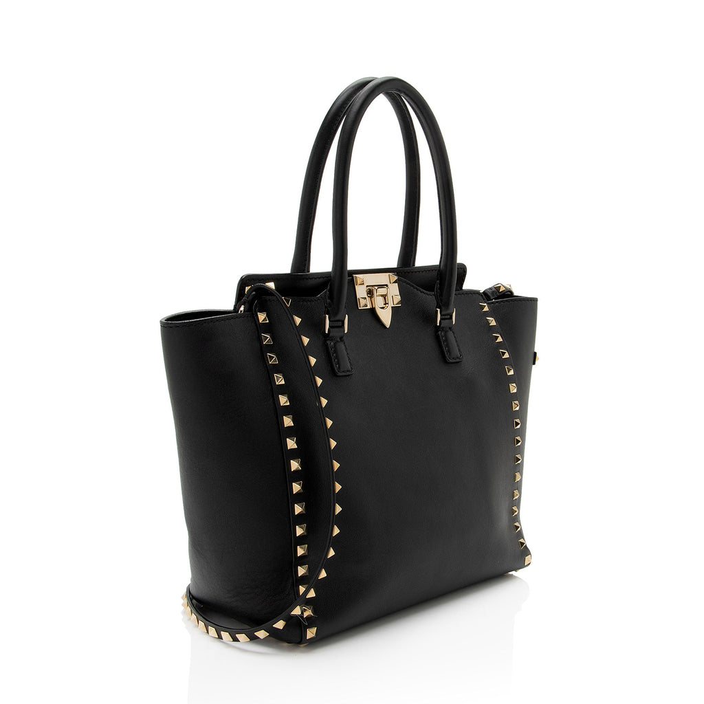 Valentino Calfskin Rockstud Double Handle Medium Tote