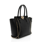 Valentino Calfskin Rockstud Double Handle Medium Tote