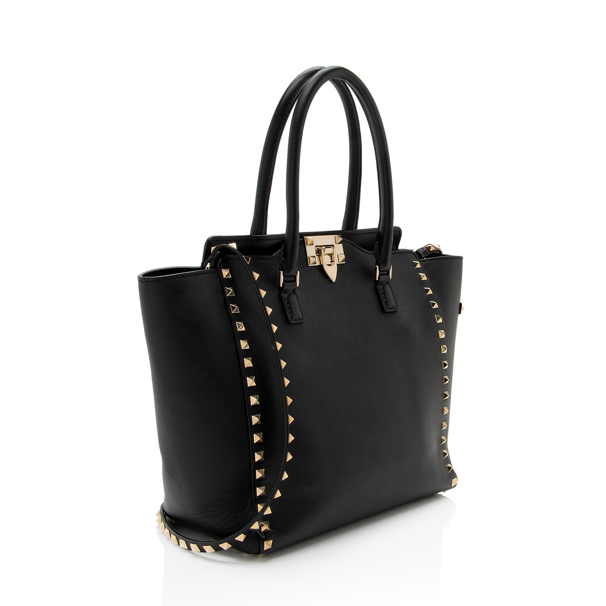Valentino Calfskin Rockstud Double Handle Medium Tote