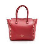 Valentino Calfskin Rockstud Double Handle Small Tote (SHF-14301)
