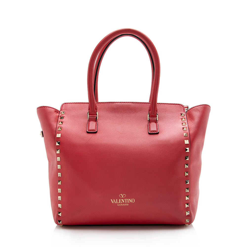 Valentino Calfskin Rockstud Double Handle Small Tote (SHF-14301)