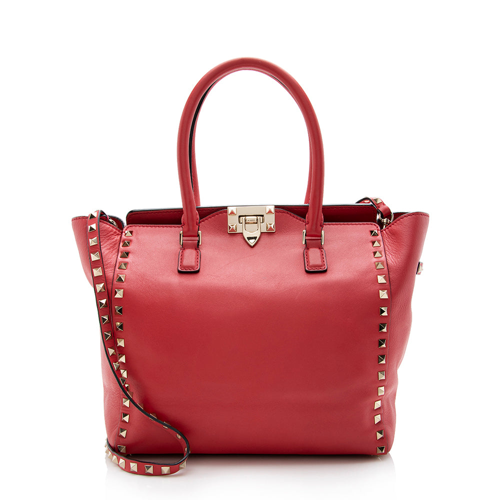 Valentino Calfskin Rockstud Double Handle Small Tote (SHF-14301)