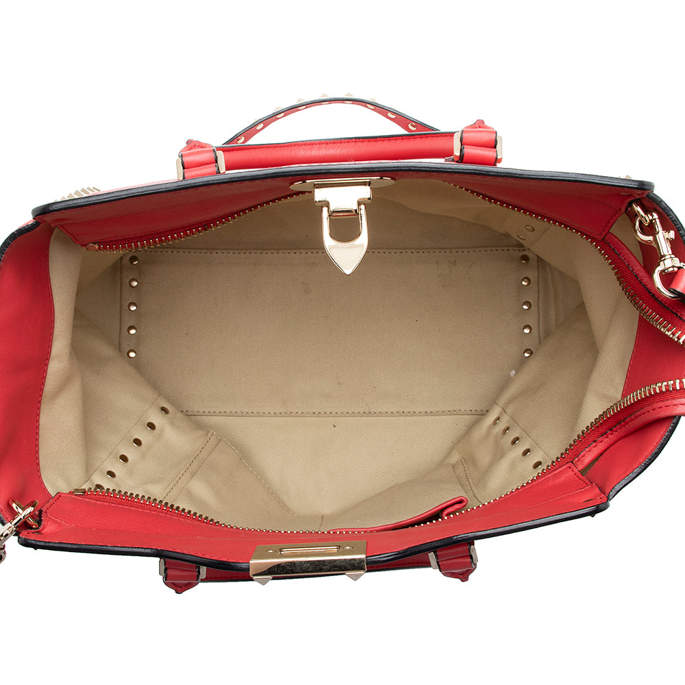 Valentino Calfskin Rockstud Double Handle Small Tote (SHF-14301)