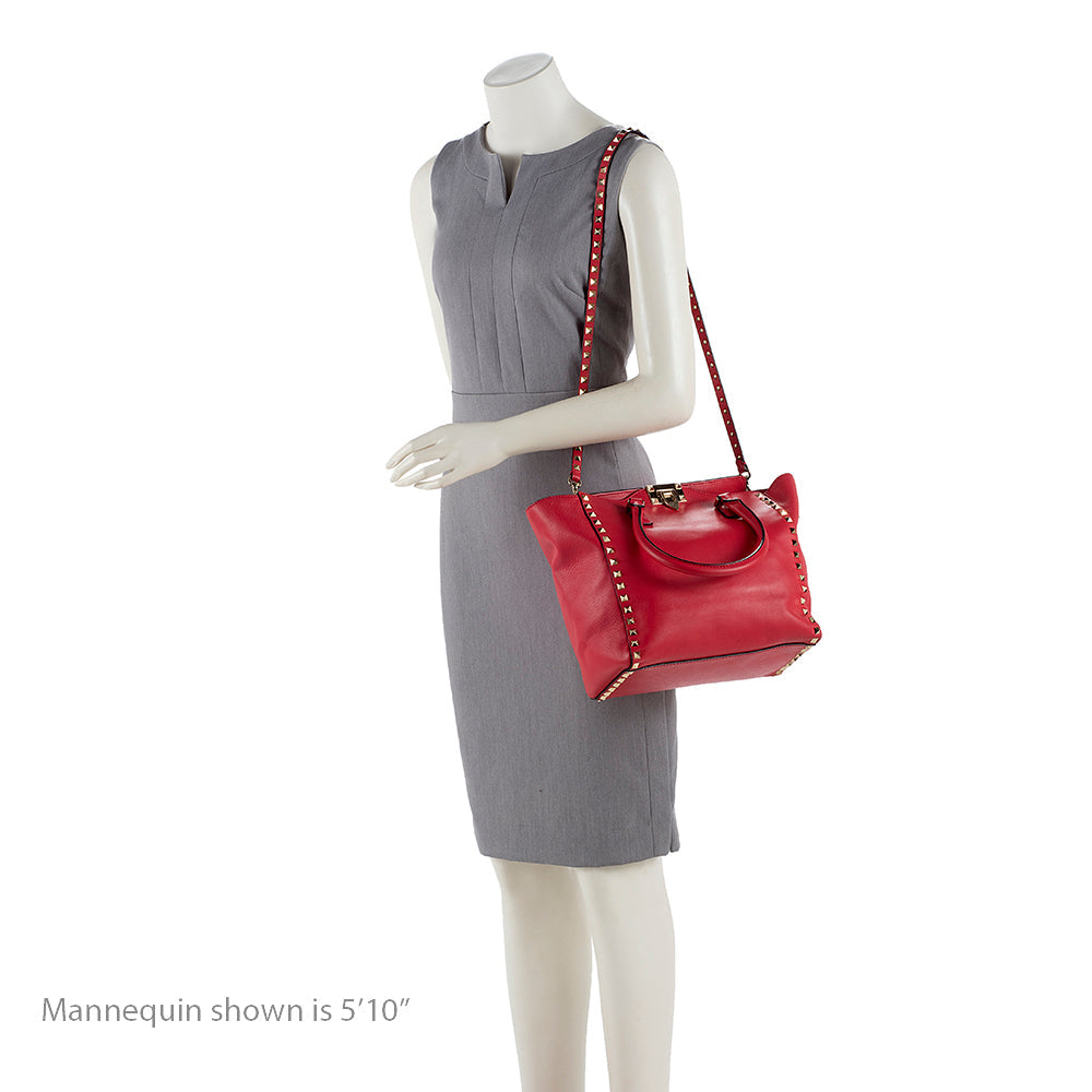 Valentino Calfskin Rockstud Double Handle Small Tote (SHF-14301)