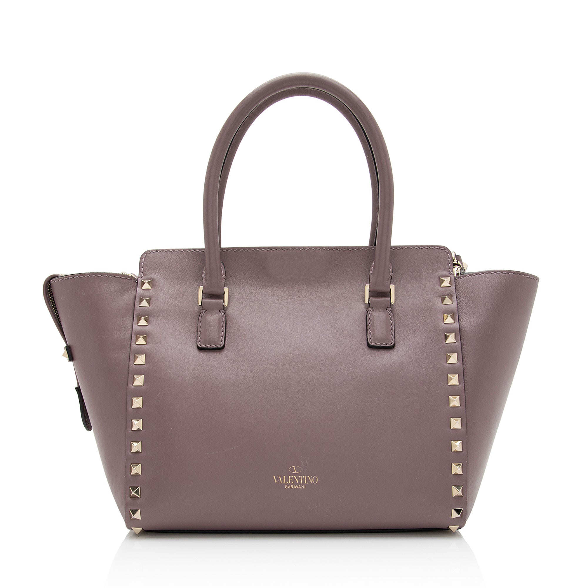 Valentino Calfskin Rockstud Double Handle Small Tote (SHF-twHMYA)