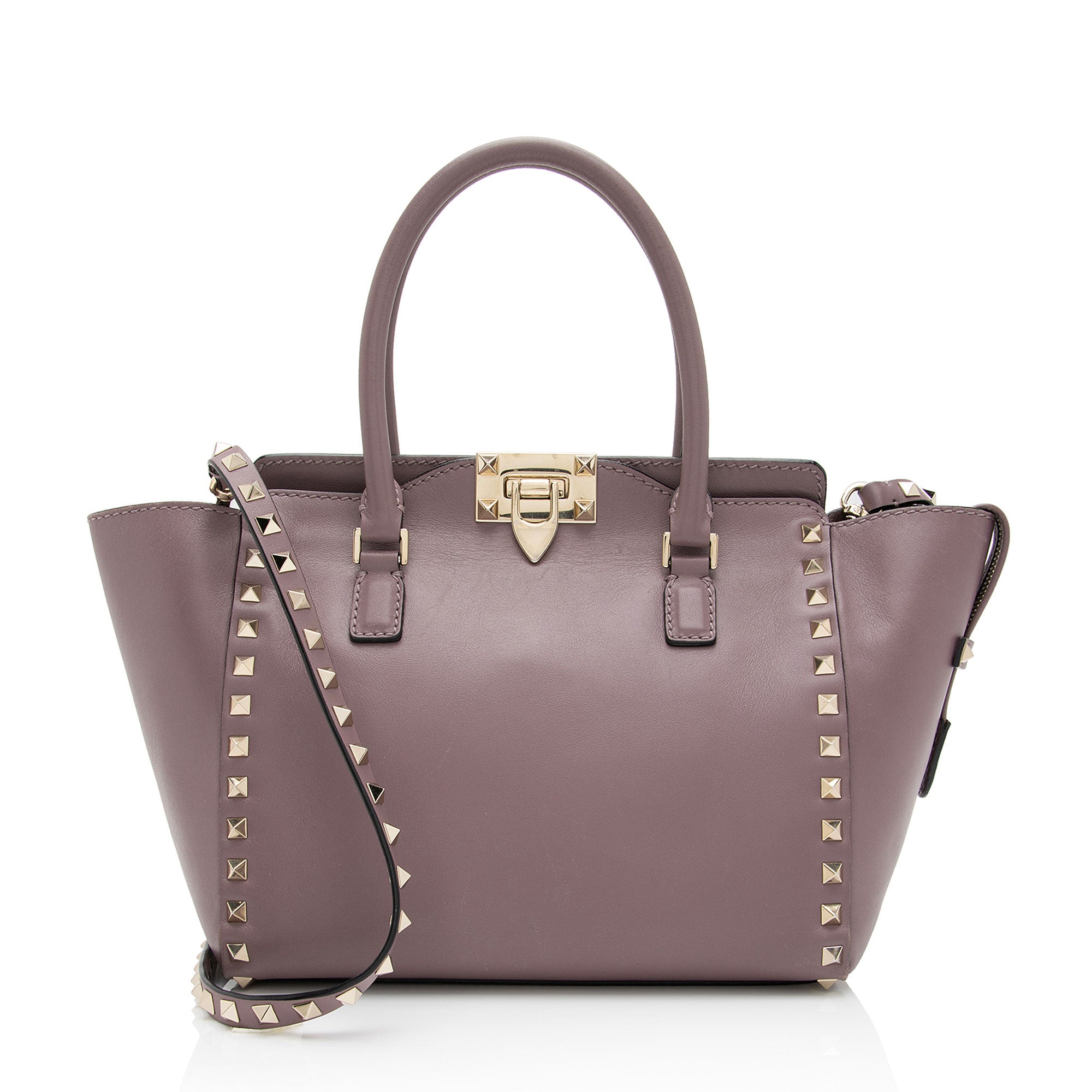 Valentino Calfskin Rockstud Double Handle Small Tote (SHF-twHMYA)