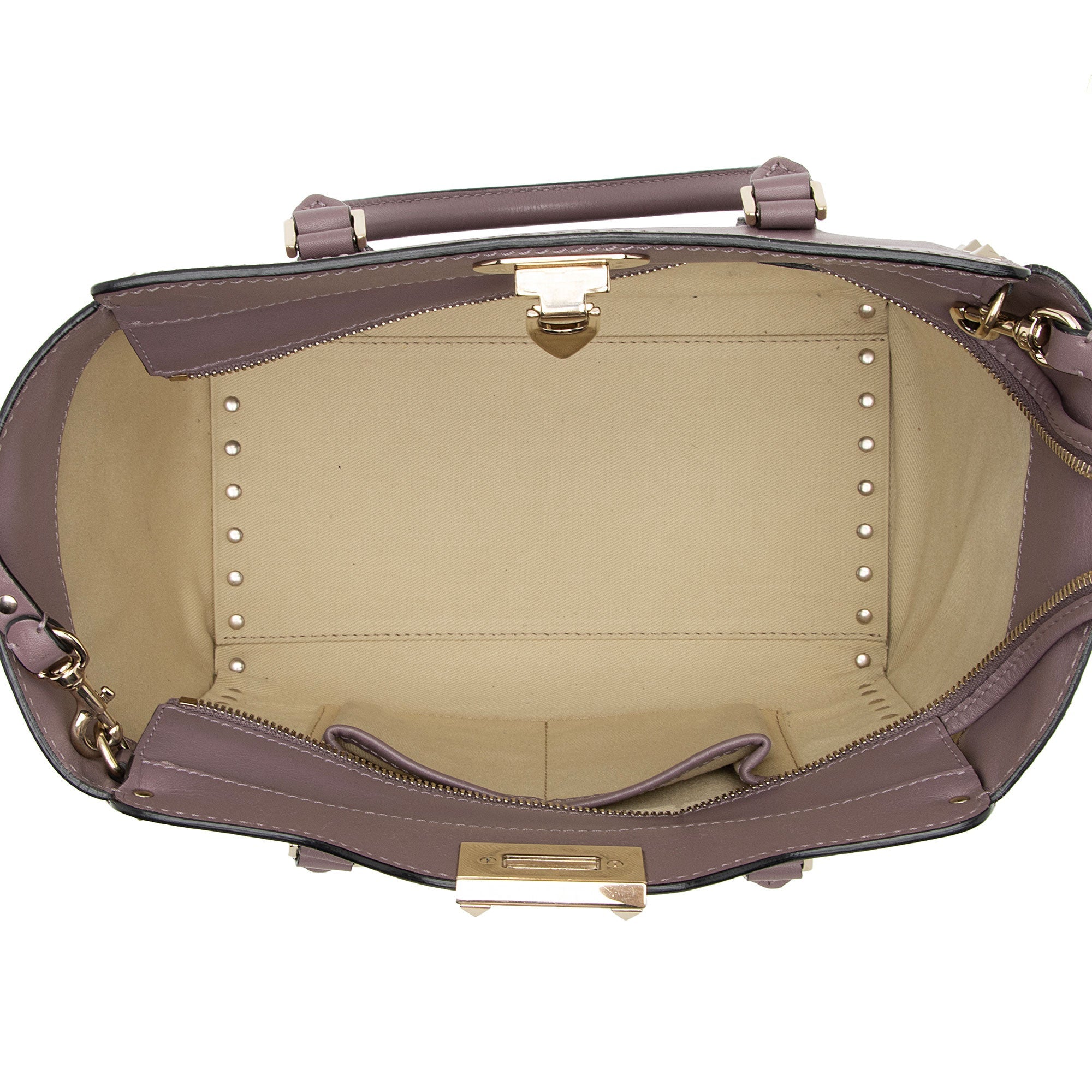 Valentino Calfskin Rockstud Double Handle Small Tote (SHF-twHMYA)