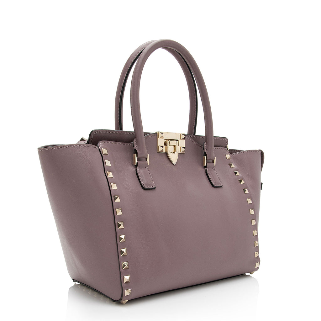 Valentino Calfskin Rockstud Double Handle Small Tote (SHF-twHMYA)