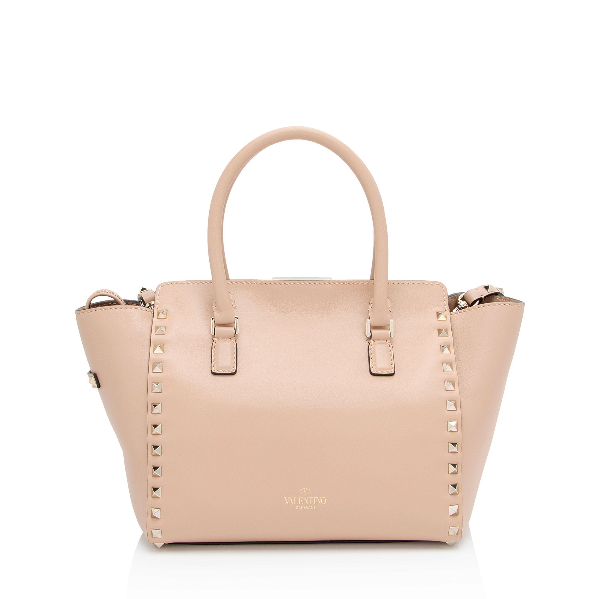 Valentino Calfskin Rockstud Double Handle Small Tote (SHF-9JPf5P)