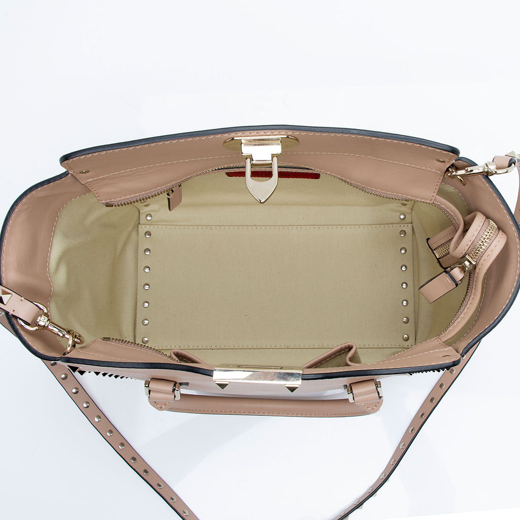 Valentino Calfskin Rockstud Double Handle Small Tote (SHF-9JPf5P)