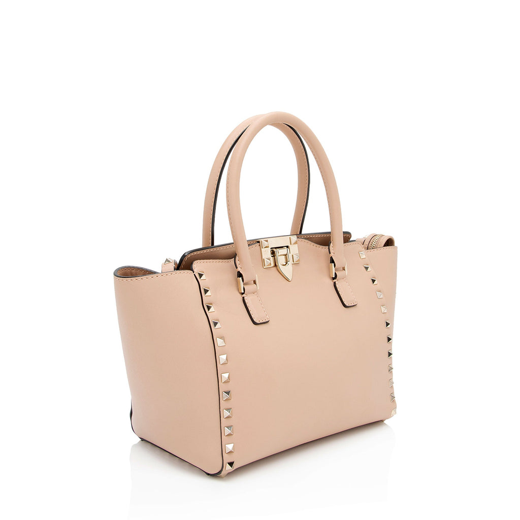 Valentino Calfskin Rockstud Double Handle Small Tote (SHF-9JPf5P)