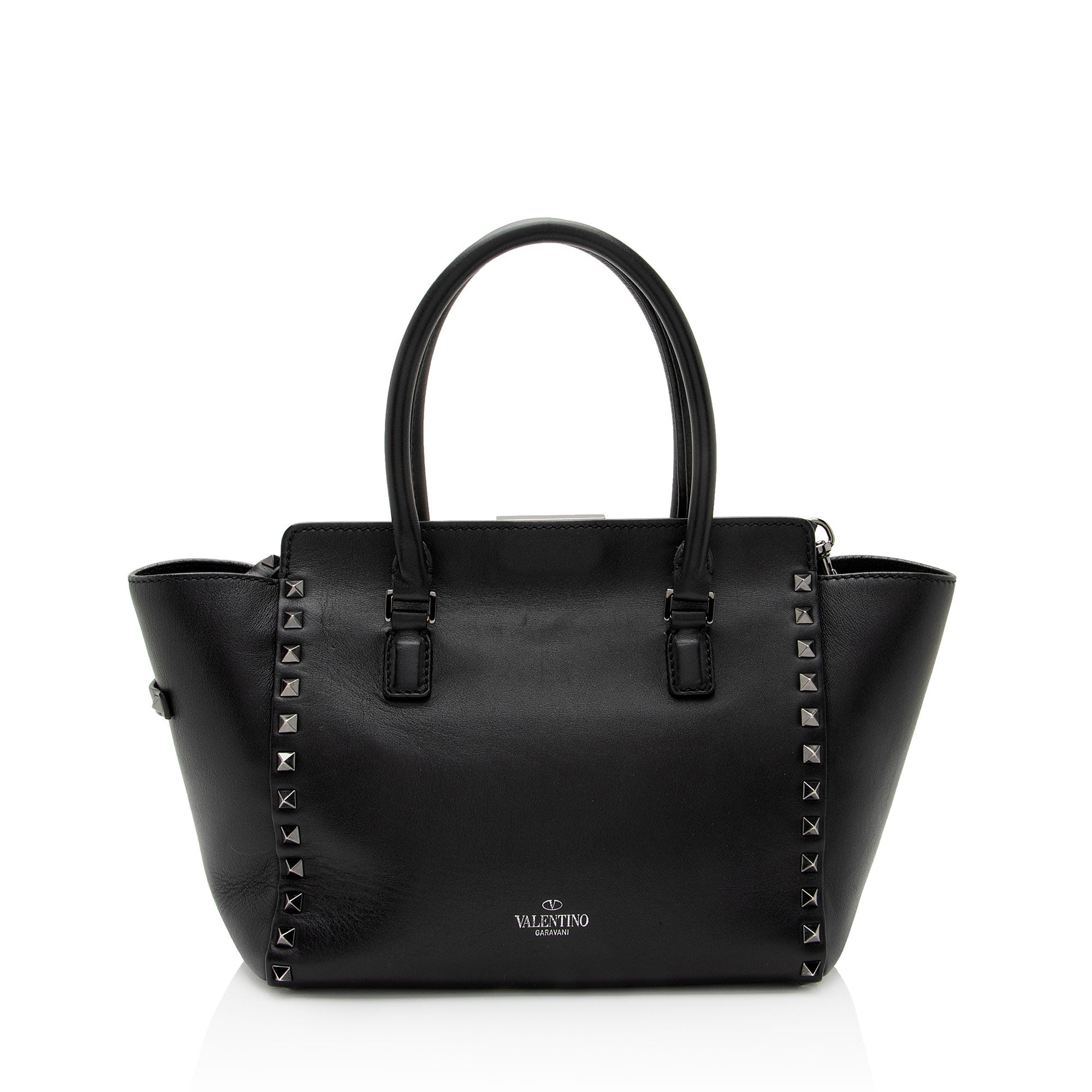 Valentino Calfskin Rockstud Double Handle Small Tote (SHF-jtnTAO)