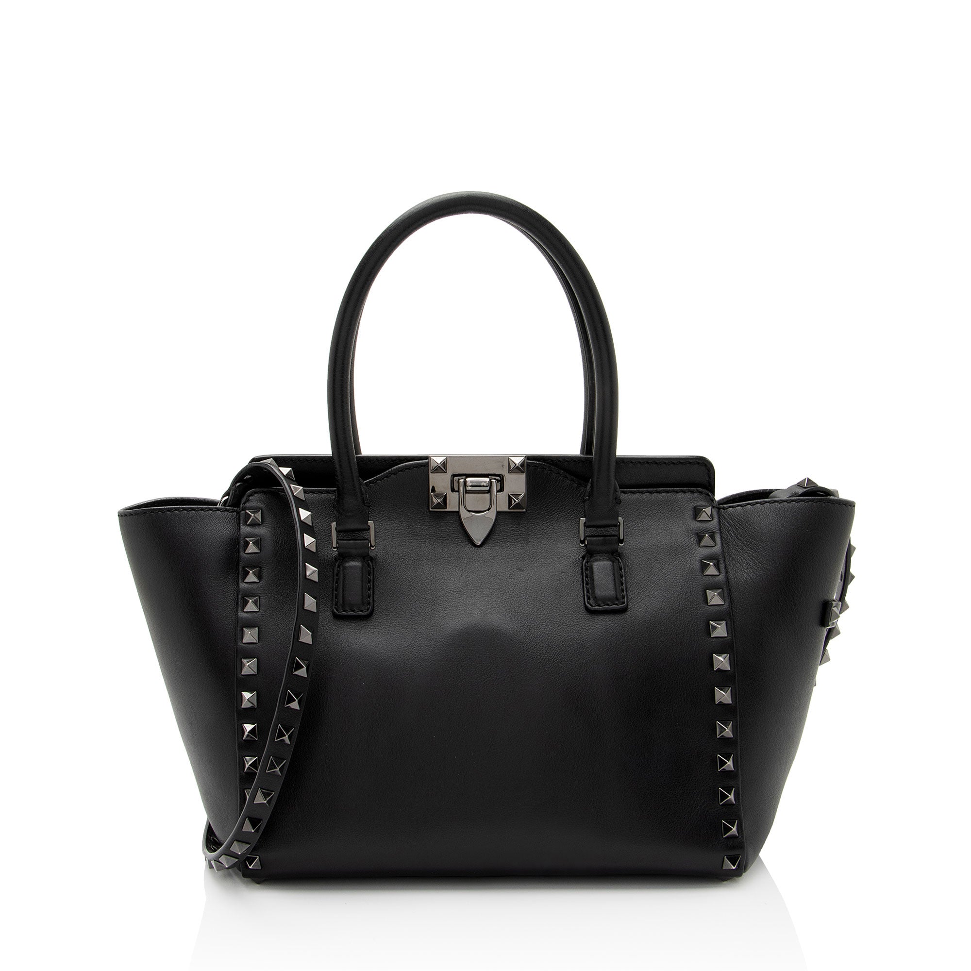 Valentino Calfskin Rockstud Double Handle Small Tote (SHF-jtnTAO)