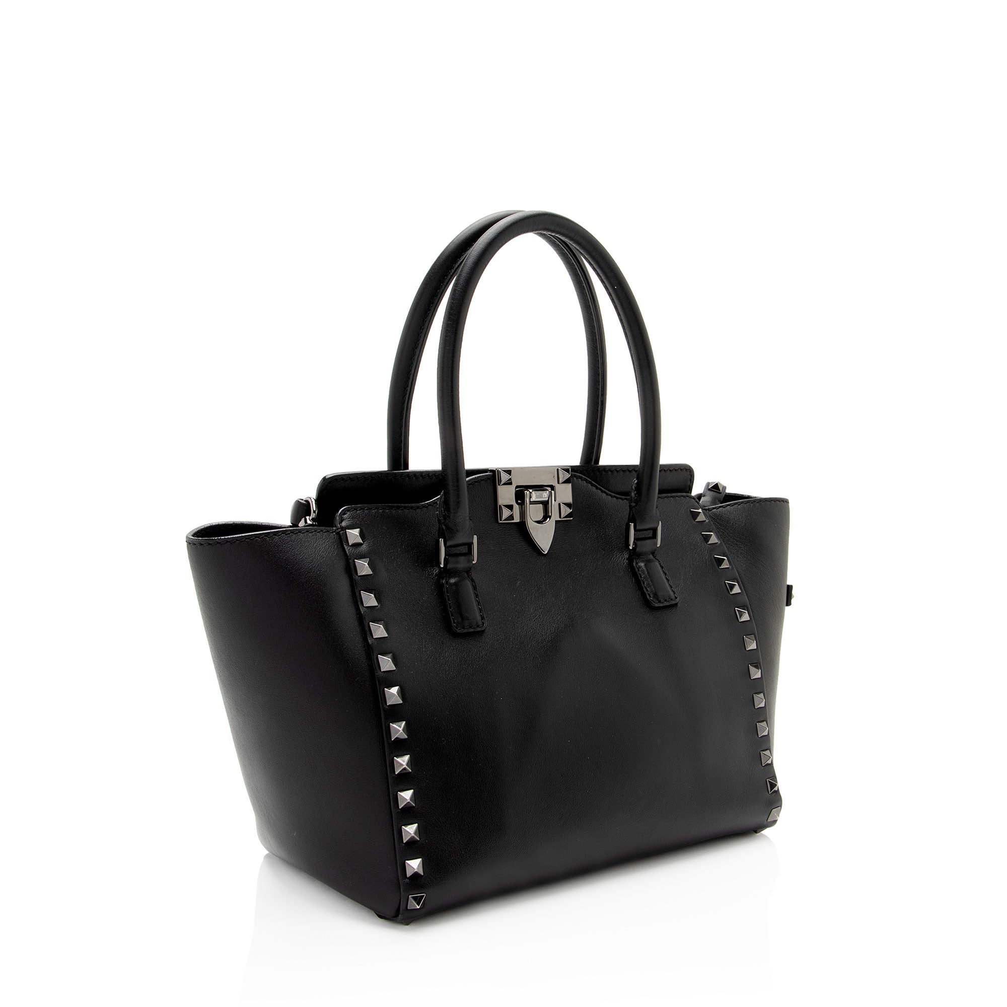 Valentino Calfskin Rockstud Double Handle Small Tote (SHF-jtnTAO)