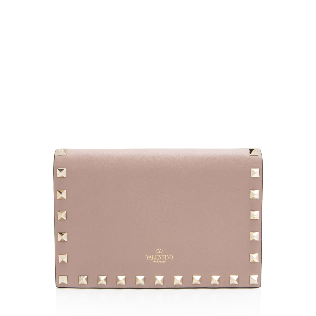 Valentino Calfskin Rockstud Envelope Chain Clutch